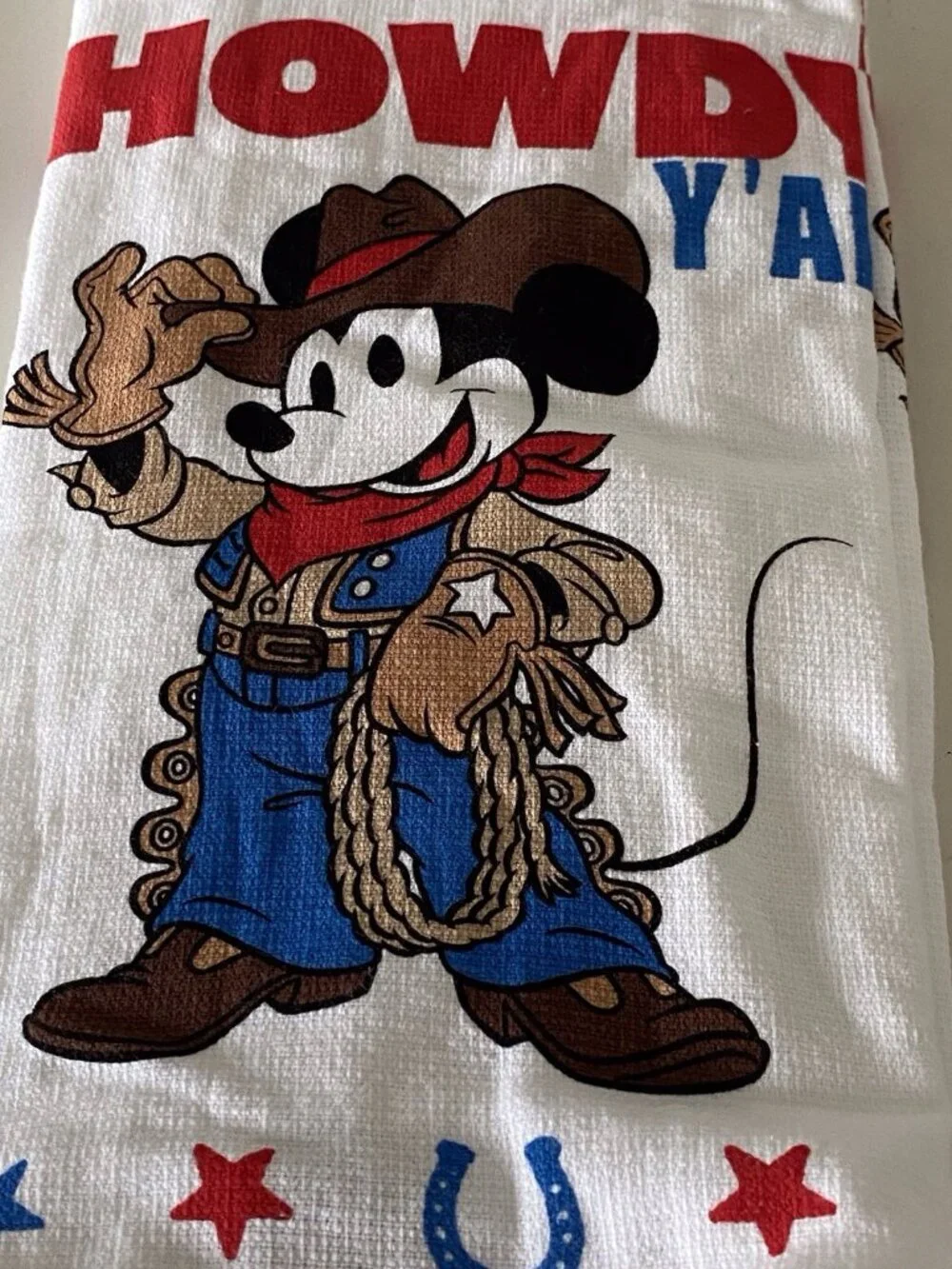 Set Of 2 Disney Mickey‎ Mouse Kitchen Towels Howdy Y'All Patriotic Cowboy NEW